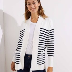 LOFT Blue & White Striped Open Cardigan with Pockets – Sz S